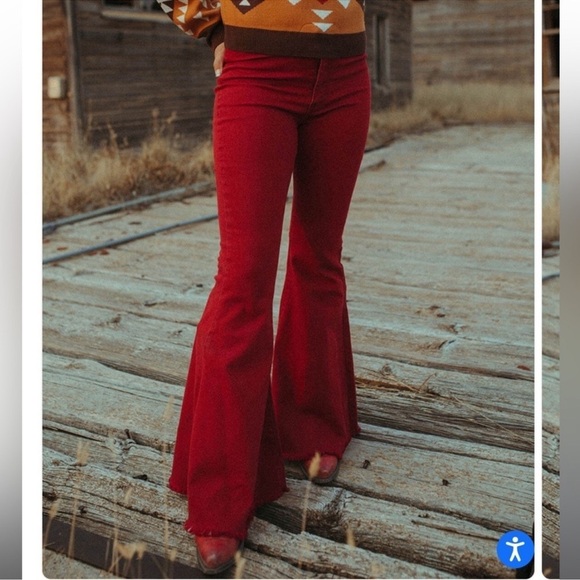 Home Folk Burgundy Flare Jeans - Picture 2 of 16